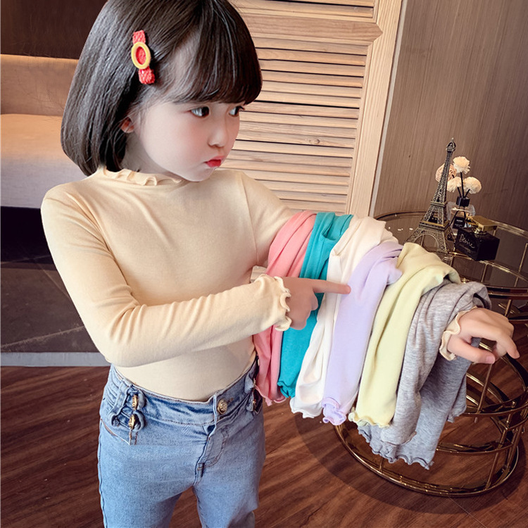 Children's bottoming shirt long sleeve spring and autumn thin girl's modal top Western style baby girl's solid color inner T-shirt