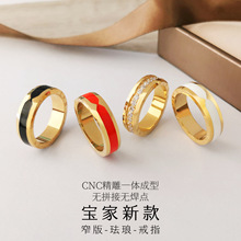 宝家新品窄版边盖戒指滴胶钛钢指环时尚窄版黑陶瓷弹簧白陶瓷对戒