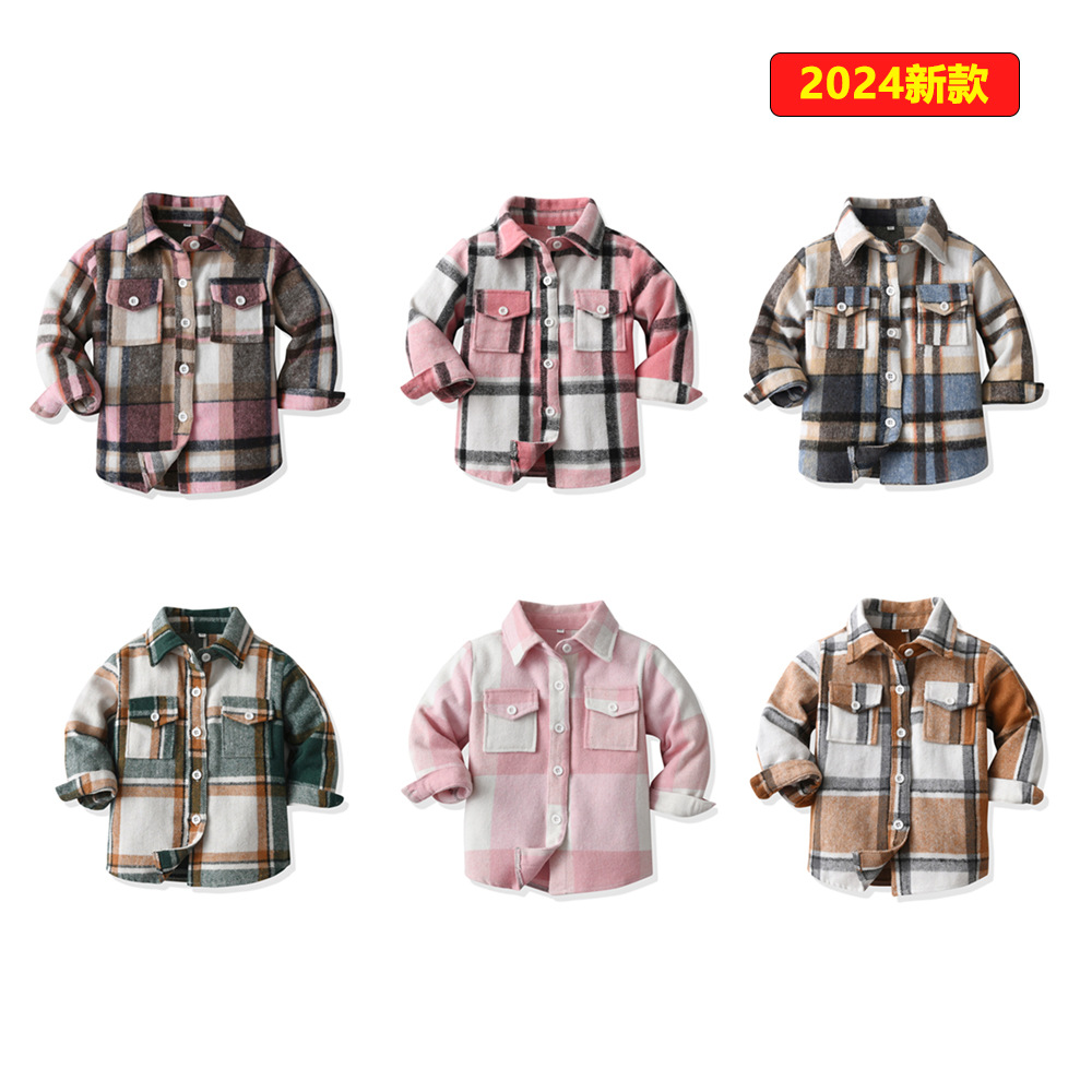 Camisa corta de otoño coreana de moda de niños de manga larga de lana de moda de niños de moda de estilo cuadrilátero cardigan para niños