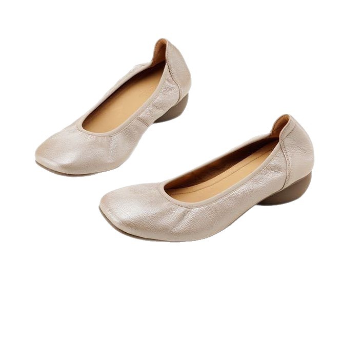 2026 primavera cómodos zapatos de cuero suave de mujer redondos tacones bajos un pedazo de zapatos de tacones altos zapatos de cuero poco profundos