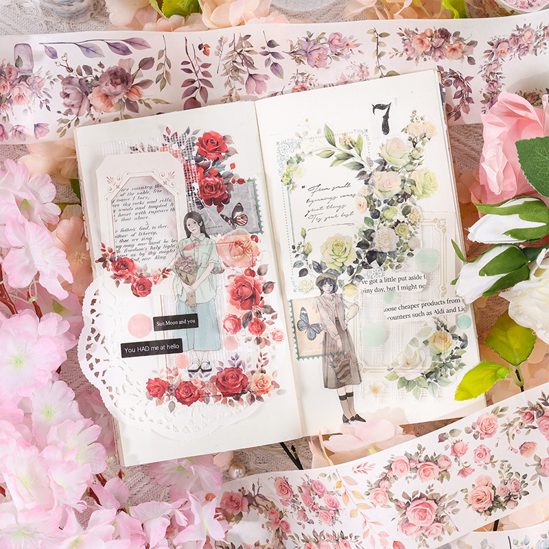 Serie de cartas de flores Fengchuan y cinta de papel libro de bricolaje diario material de decoración pegatinas de flores pegatinas de plantas retro
