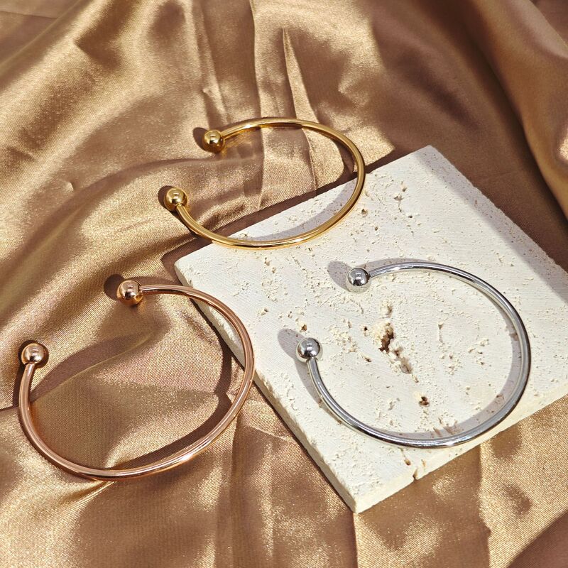 Temperament niche women's stainless steel open pair bead bracelet 18k gold-plated garlic round bead thin bracelet Joker wholesale