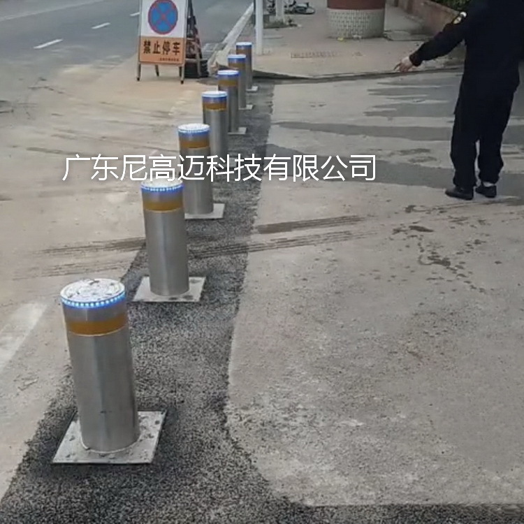 东莞中学门口电动液压一体式升降柱防撞护柱不锈钢止车路障伸降桩
