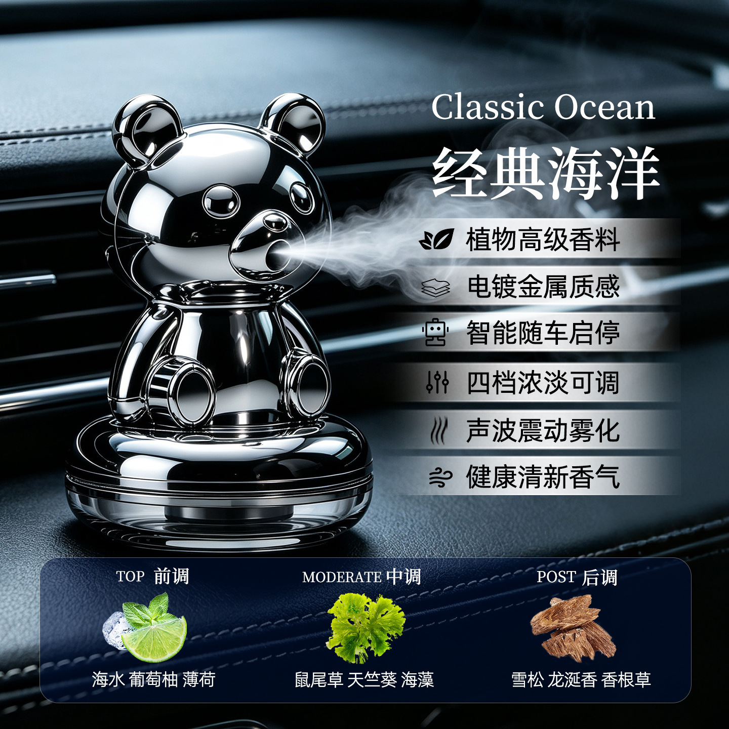 Robot difusor de aroma inteligente para automóvil, diseño creativo, ambientador con aire fresco