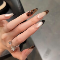 豹纹法式猫眼ins风纯手工穿戴甲批发显白高级感美甲甲片假指甲