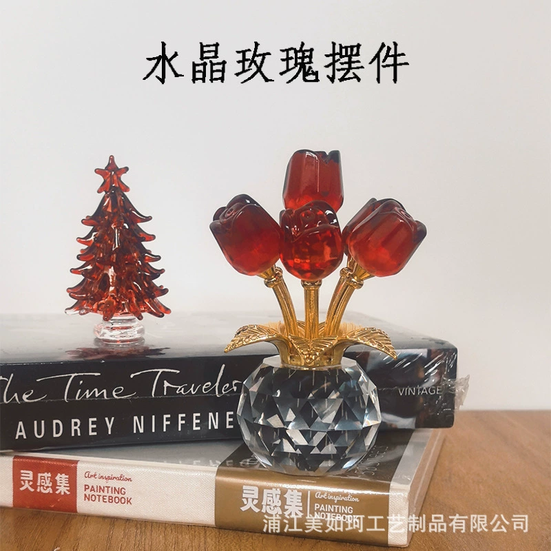 Розово-красная семилучевая хрустальная роза, маленькие украшения, креативные подарки, настольные украшения для входа, свадебные сувениры от фабрики