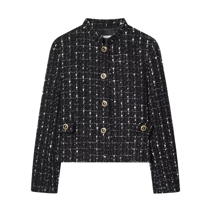 Cross-Border Wholesale European and American Style Women's Clothing New Metallic Color Thread French-Style Slim-Fit Elegant Stand-Collar Blazer Cross-Border Wholesale European and American Style Women's Clothing New Metallic Color Thread French-Style Slim-Fit Elegant Stand-Collar Blazer