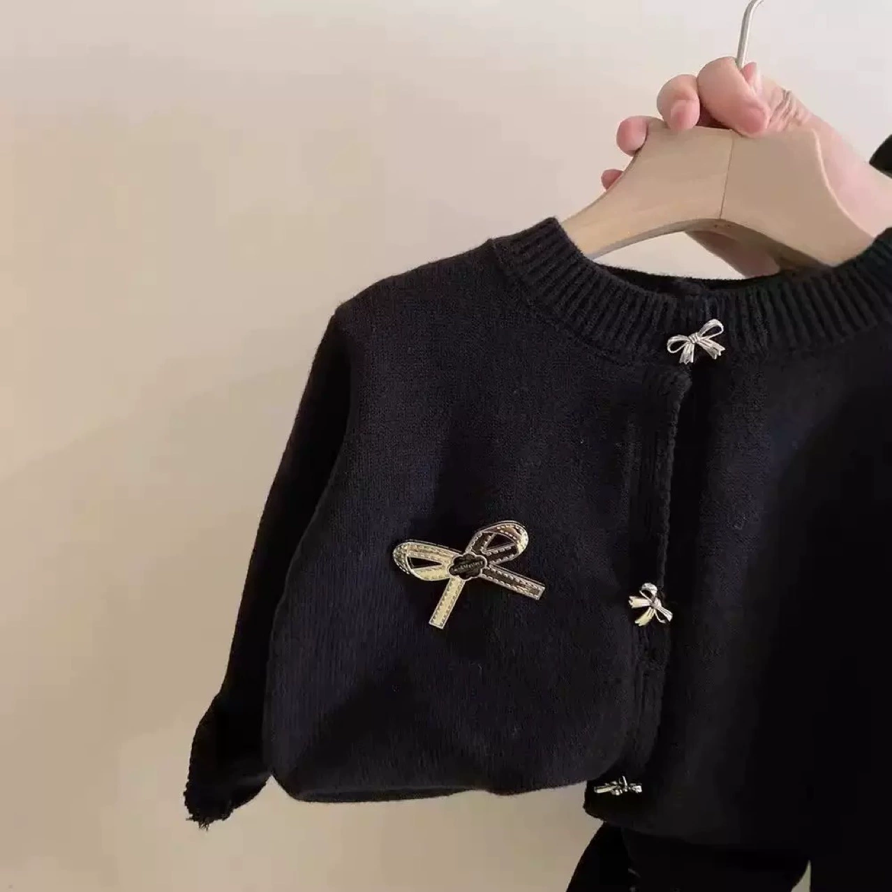 Набор, кардиган с бантом, юбка, корейский стиль, стиль Chanel, осень, цветочный принт