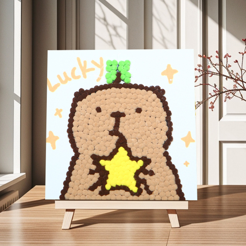 Pintura de bola de pelo Dibujos animados Niños creativos Pegatinas a mano Diy Material hecho a mano Paquete Marco estirado Pintura adhesiva Marco de madera maciza Pintura decorativa