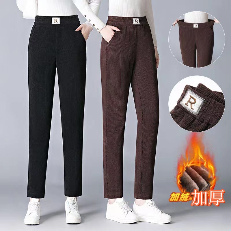 Pantalones harén de terciopelo europeos para mujer 2023 Otoño e Invierno forrados de lana gruesa cintura alta ropa exterior casual Pantalones rectos de todos los partidos pantalones de rábano image 6