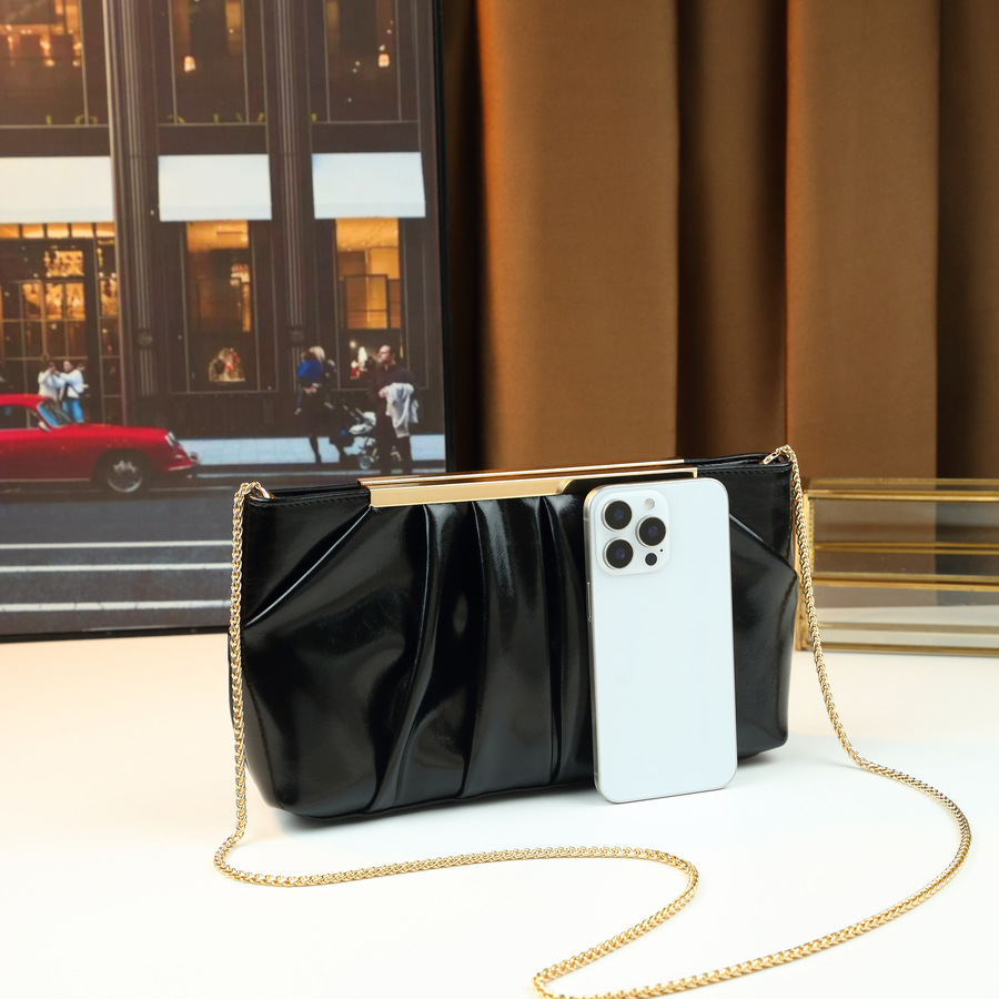 Elegante pochette da sera da donna in stile europeo-americano, borsa a tracolla plissettata a tinta unita._voghion.com