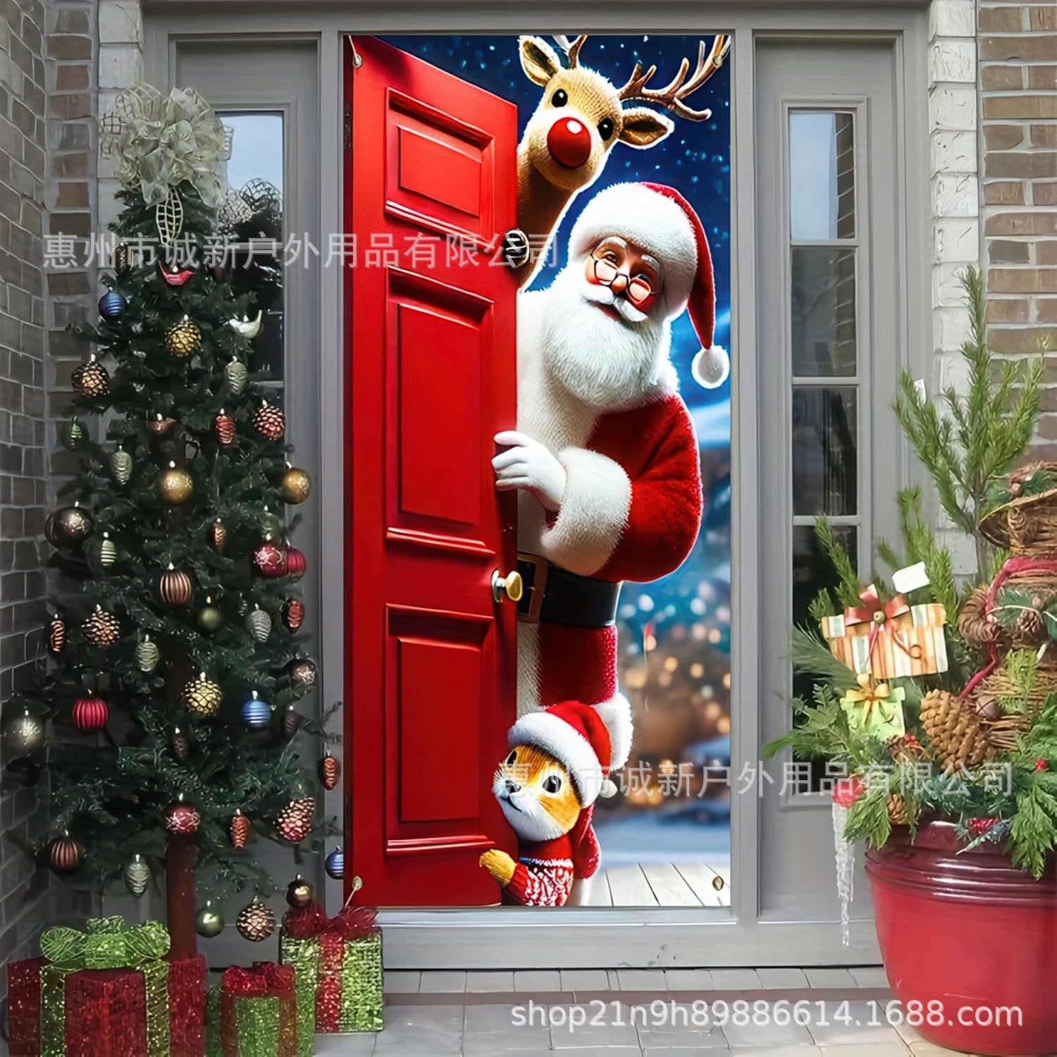 Amazon crossover nueva cubierta de puerta de Navidad cubierta de puerta de Santa Claus fiesta festiva ambiente tela de fondo al por mayor