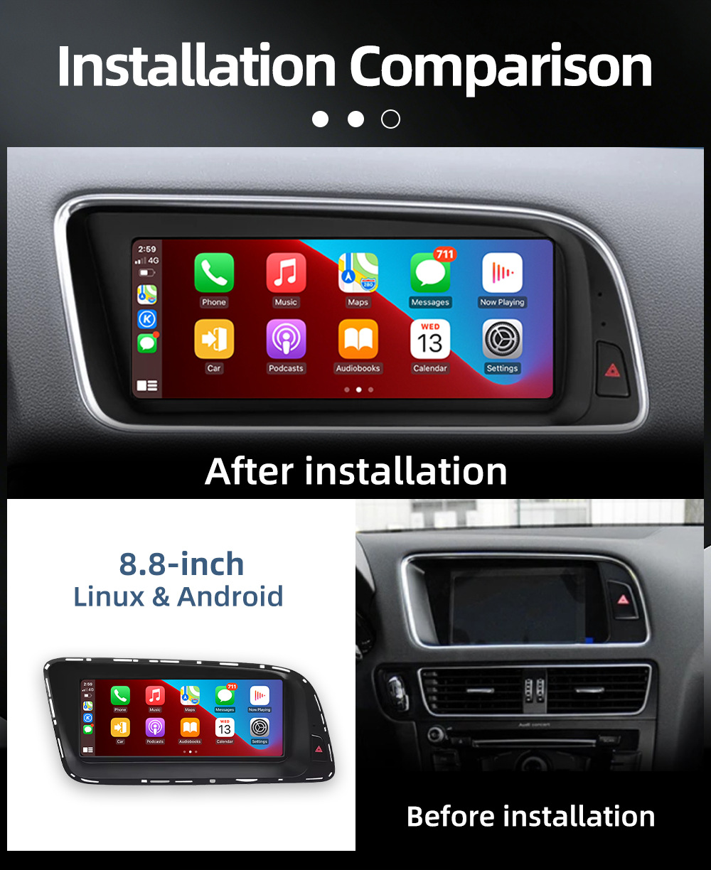 Car DVD navigation suitable for Audi Q5 8R 2009-2017, Android wireless Carplay central control large screen