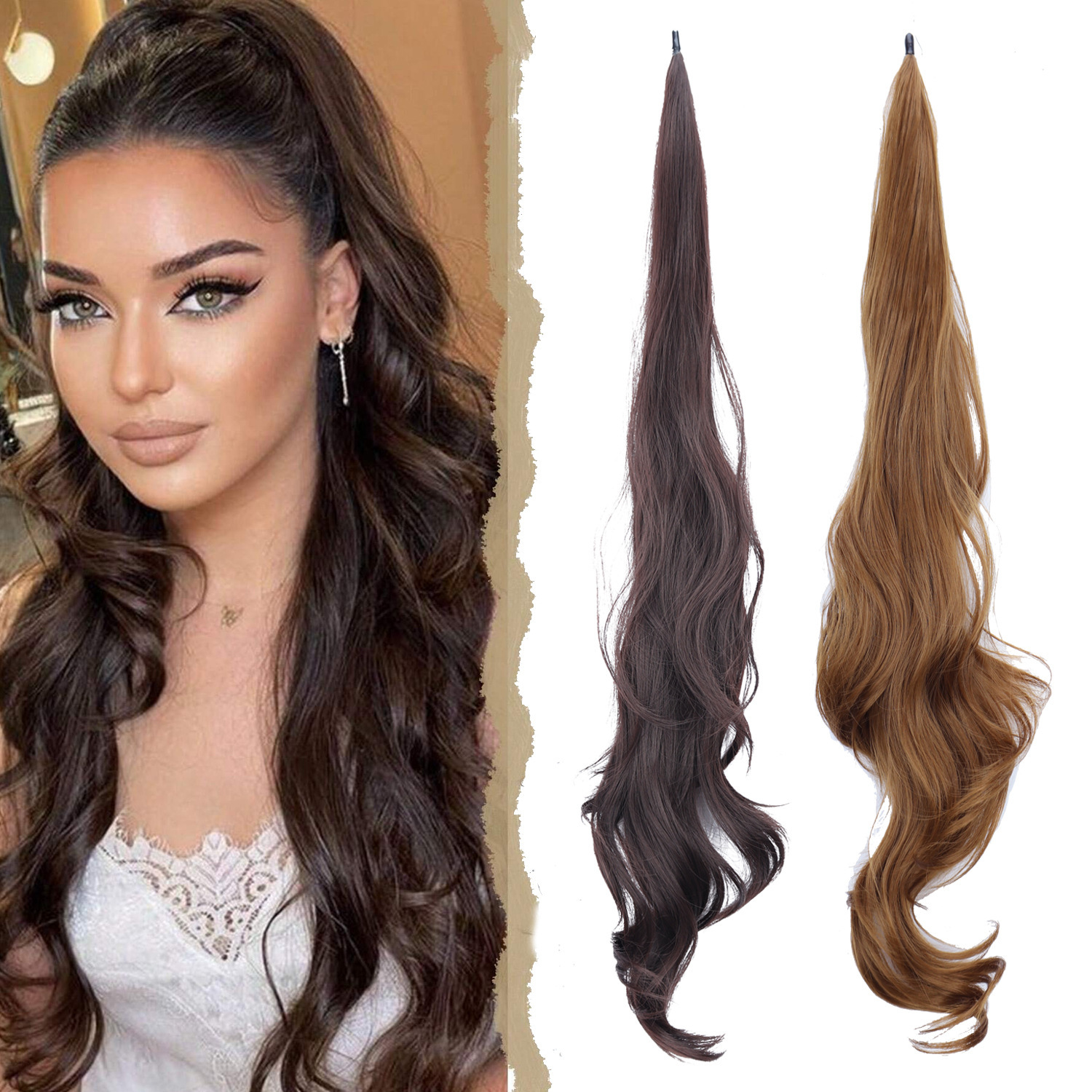 28 pulgadas largas pelucas de cola de caballo europeas y estadounidenses alrededor extensión de cabello de cola de caballo barra de cabello