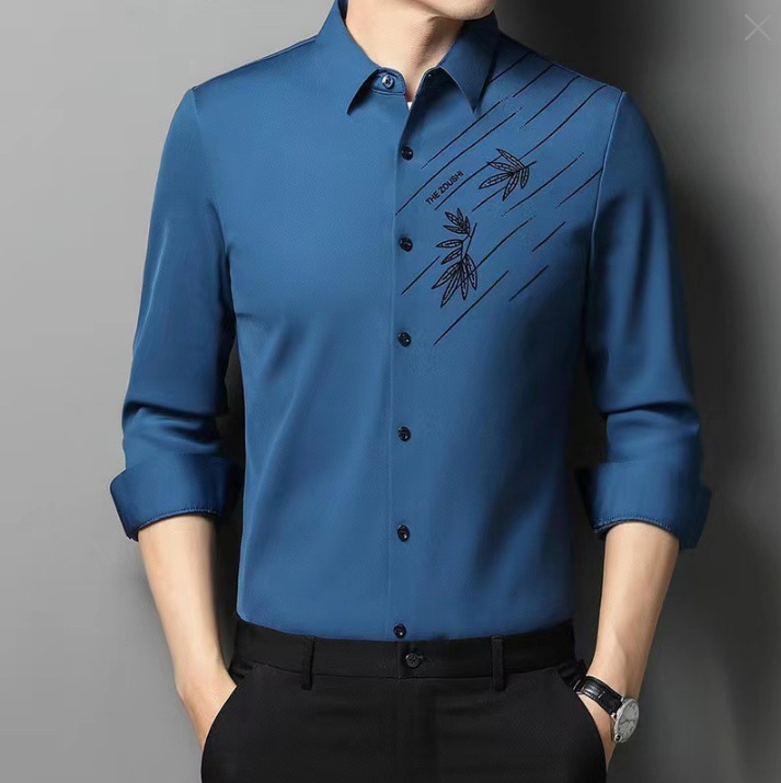 Spring new men's long sleeve seamless business shirt fashion casual shirt wrinkle-free ironing high elastic a generation of hair