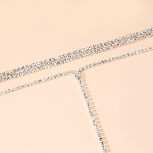 European and American New Style Full Diamond Multi-Layer Necklace Cross-border Accessory Fashion Simple Long Fringe Necklace for Women