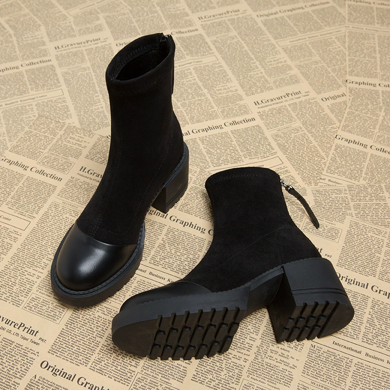 Ботинки женские Shi Guanqiao 721-21, весна-осень 2025, новинка, корейский стиль, осенне-зимние женские туфли, эластичные ботинки, ботильоны на высоком каблуке