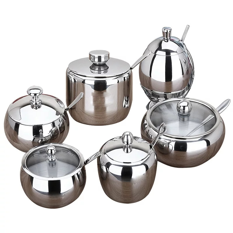 304不锈钢调料罐套装椒盐罐糖罐 调料瓶带勺家用餐厅调料盒调味盒