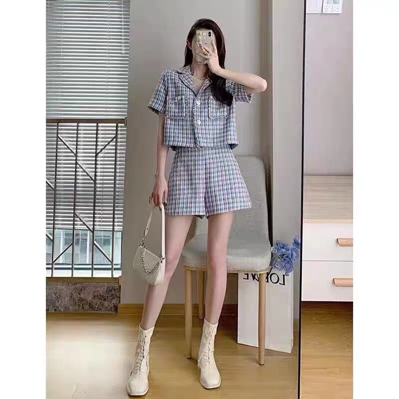 Spot Special Color Small Fragrance Shorts Spring and Summer New Small Fragrance Tweed Pocket Zipper High Waist Shorts 13063