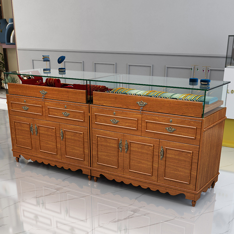实木珠宝展示柜饰品首饰柜翡翠玉器透明玻璃展柜商用古玩陈列柜台
