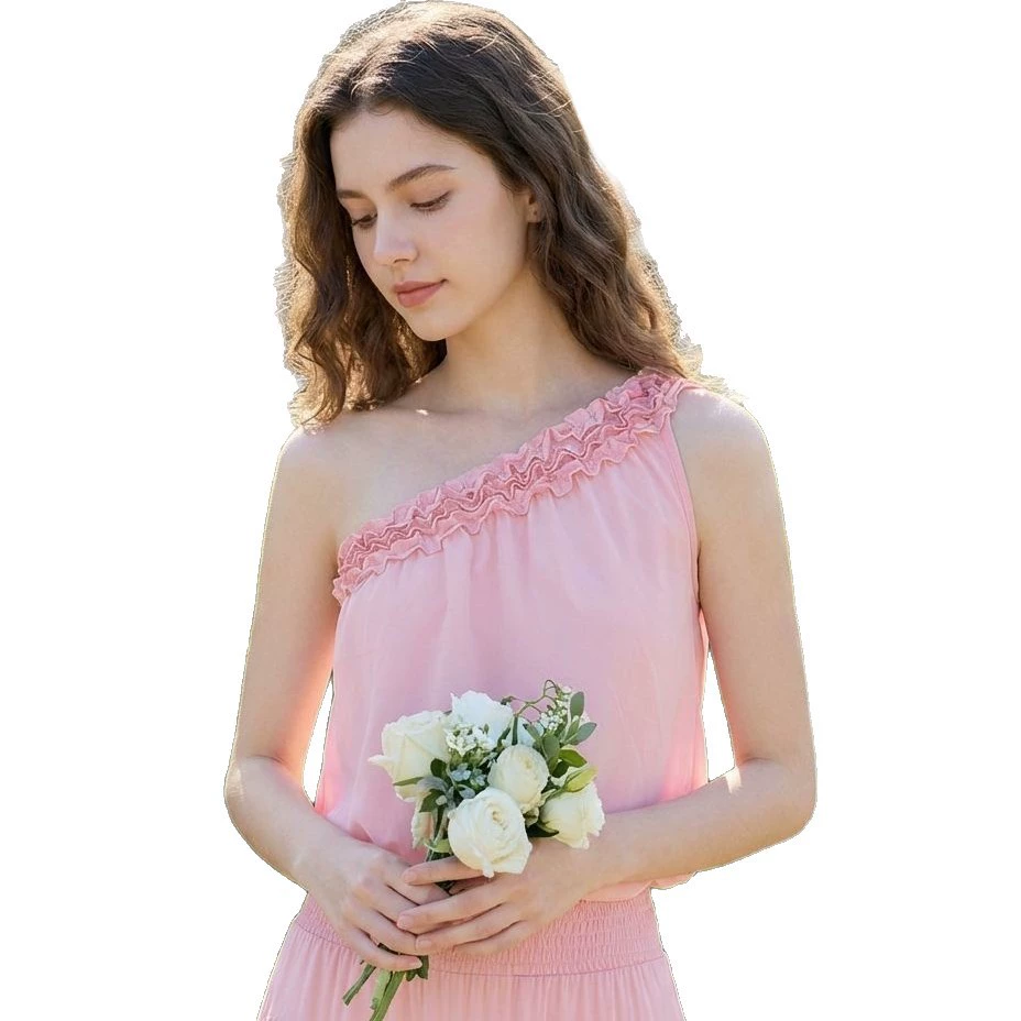 French sloping shoulder top, ear-trimmed one-shoulder blouse, loose, covering the flesh and slimming, resort style Lyocell outer vest