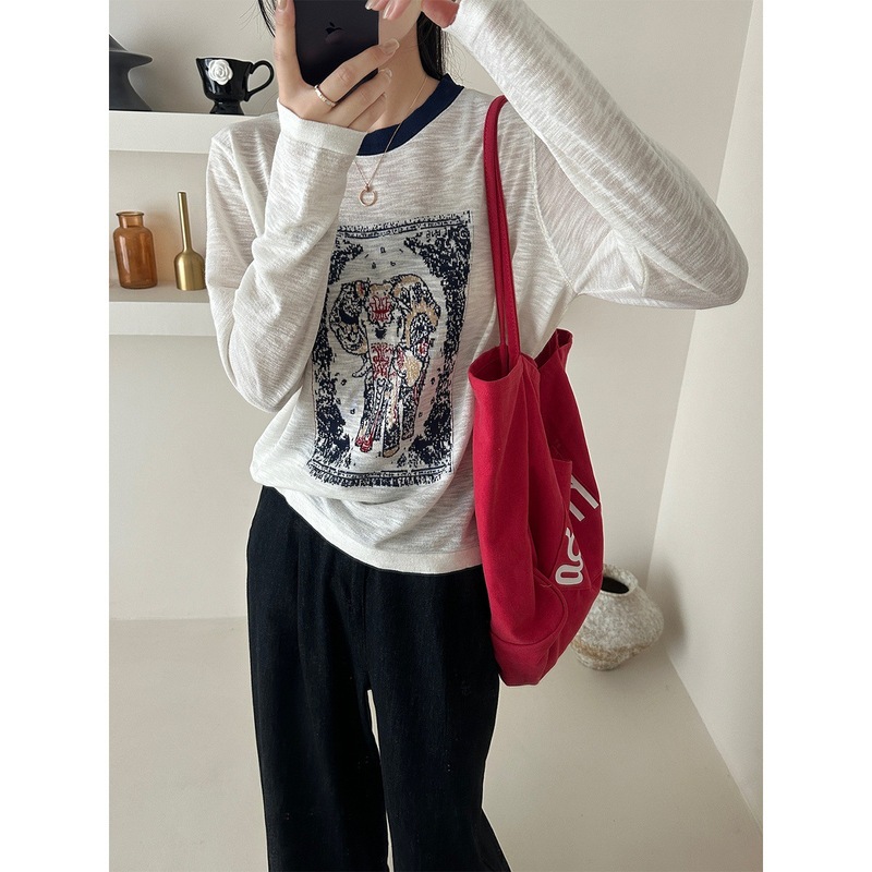 竹节麻防晒针织衫女夏2025新款时尚洋气宽松长袖t恤早秋上衣薄款|undefined