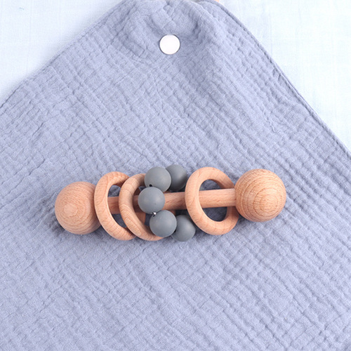 Children's rattle, colorful silicone bracelet, beech wood ball bead rattle, baby teether, molar stick, wooden craft ornament