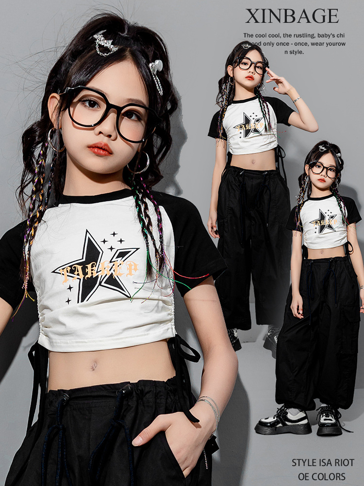 Children's hip hop fashion clothes summer children's model catwalk fashion cool suit dopamine jazz dance girls' clothing