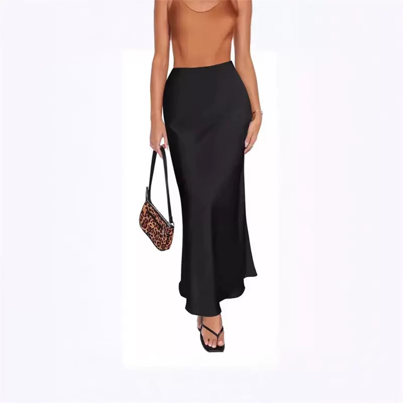 2025欧美跨境半身裙包臀修身时尚女装高腰鱼尾缎面醋酸半身裙