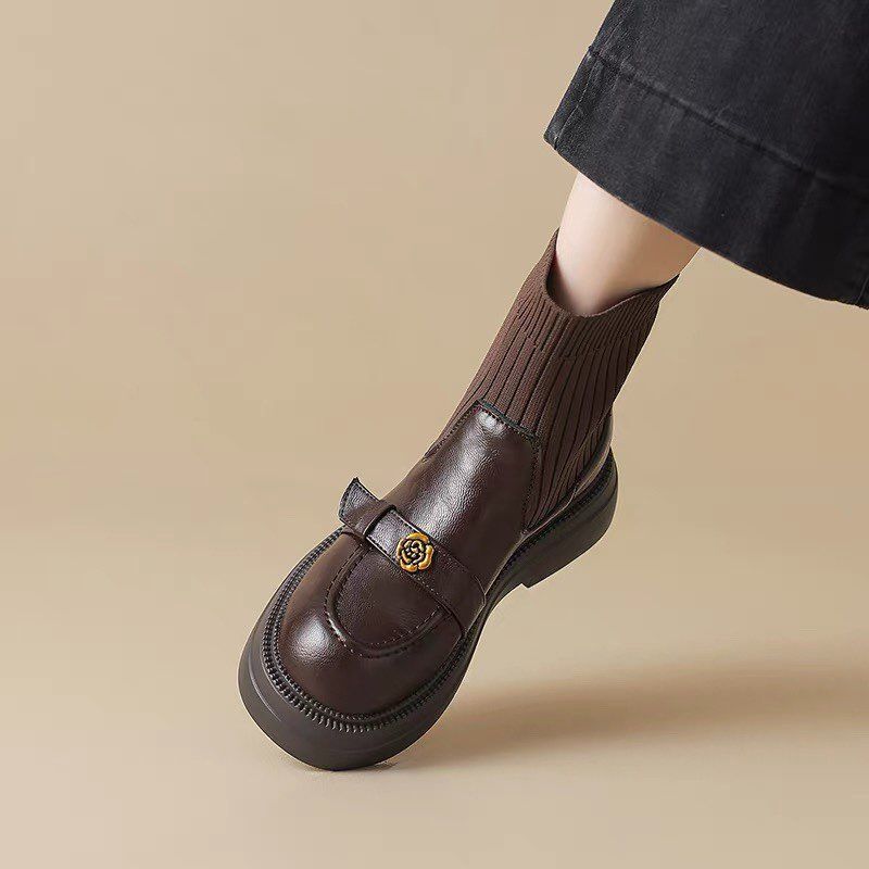 Slim-Fit Boots Spring and Autumn 2025 Chelsea Elastic Thick-Soled British Style Sock Boots with Knitted Heels New Style Short Boots for Women