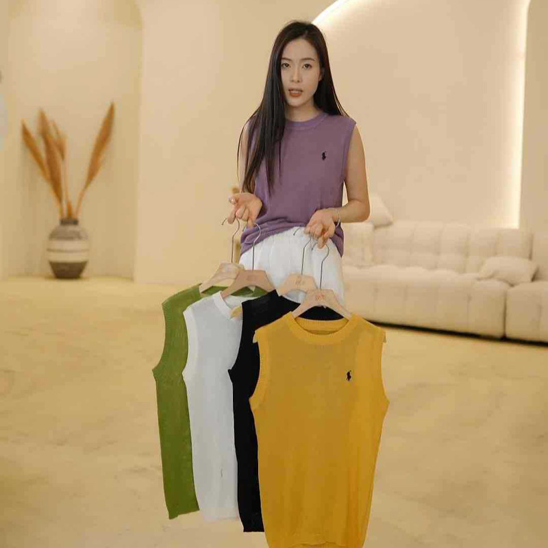 H0515-107 Summer Style P Brand Embroidered Round Neck and Paper Yarn Knitted Vest g H0515-107 Summer Style P Brand Embroidered Round Neck and Paper Yarn Knitted Vest g