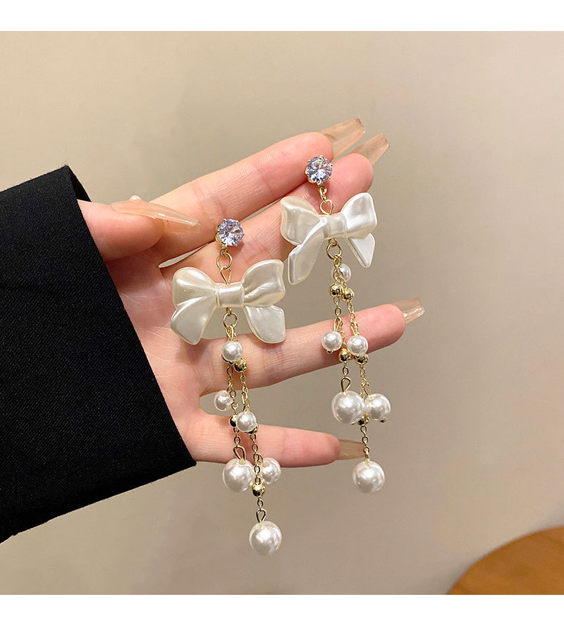 Sweet Bow Knot Copper Tassel Drop Earrings 1 Pair