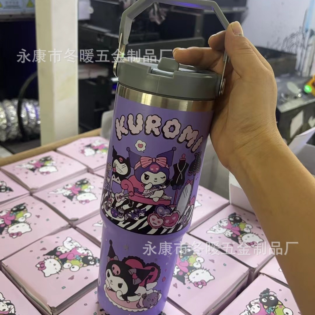 Nuevo 30oz taza de coche patrón de dibujos animados de gran capacidad de acero inoxidable termo de vacío taza de alta apariencia portátil mango de hielo