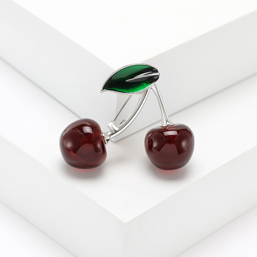 Korean Style Fashion Sweet Cherry Chia Pin, Simple and Fresh Fruit Alloy Pin, Versatile Suit Attire Accessory