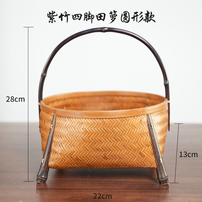 Artesanías de bambú tejidas a mano bambú gran laca cesta nueva casa china sala de estar cesta de almacenamiento de té retro cesta de almacenamiento