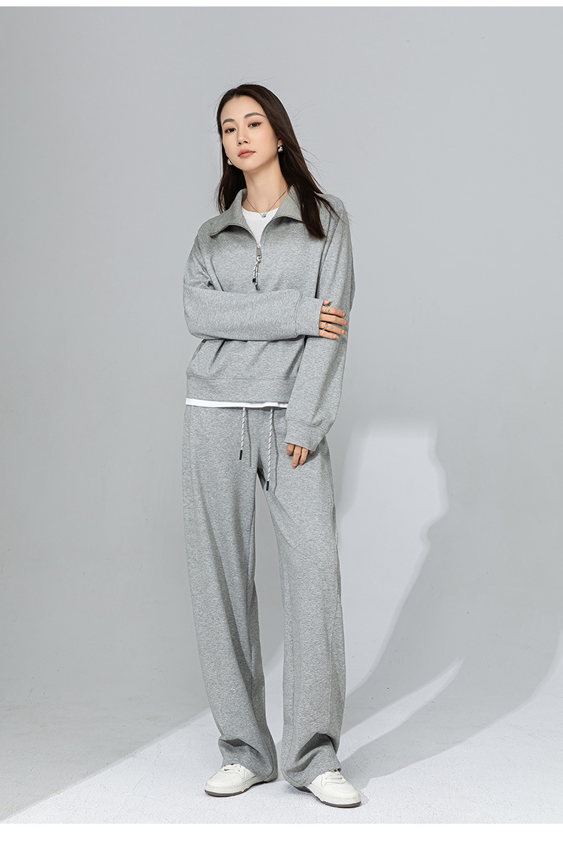 Áo hoodie cổ đứng nửa khóa kéo phong cách lười biếng Xinge — Quần dài màu cà phê 85033 chi tiết 22