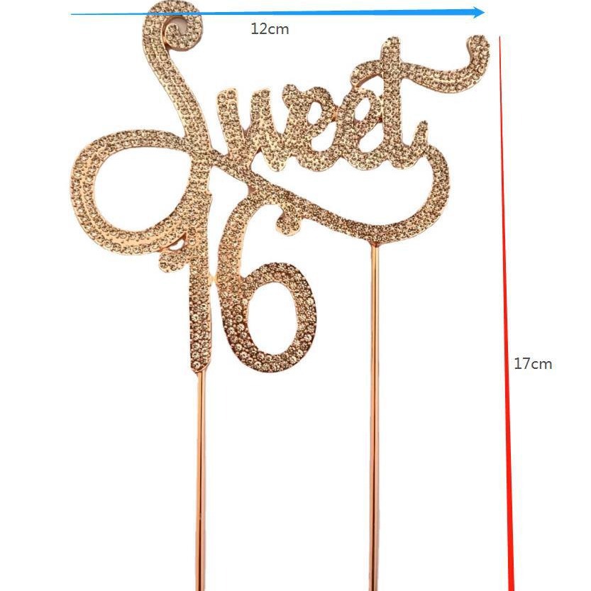 Cruz-frontera caliente al por mayor nueva Carta Grande rhinestone decoración de la torta dulce 16 DE cumpleaños decoración de la tarjeta de la torta