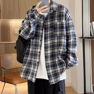 Japanese Style Plaid Shirt Men's Long-sleeved Spring New Style Teenager Trendy All-match Loose Casual Workwear Shirt Jacket