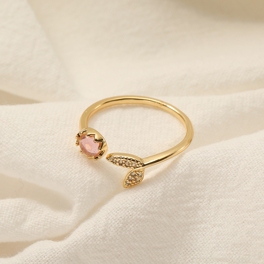 Simple Style Fish Tail Copper Gold Plated Zircon Open Ring