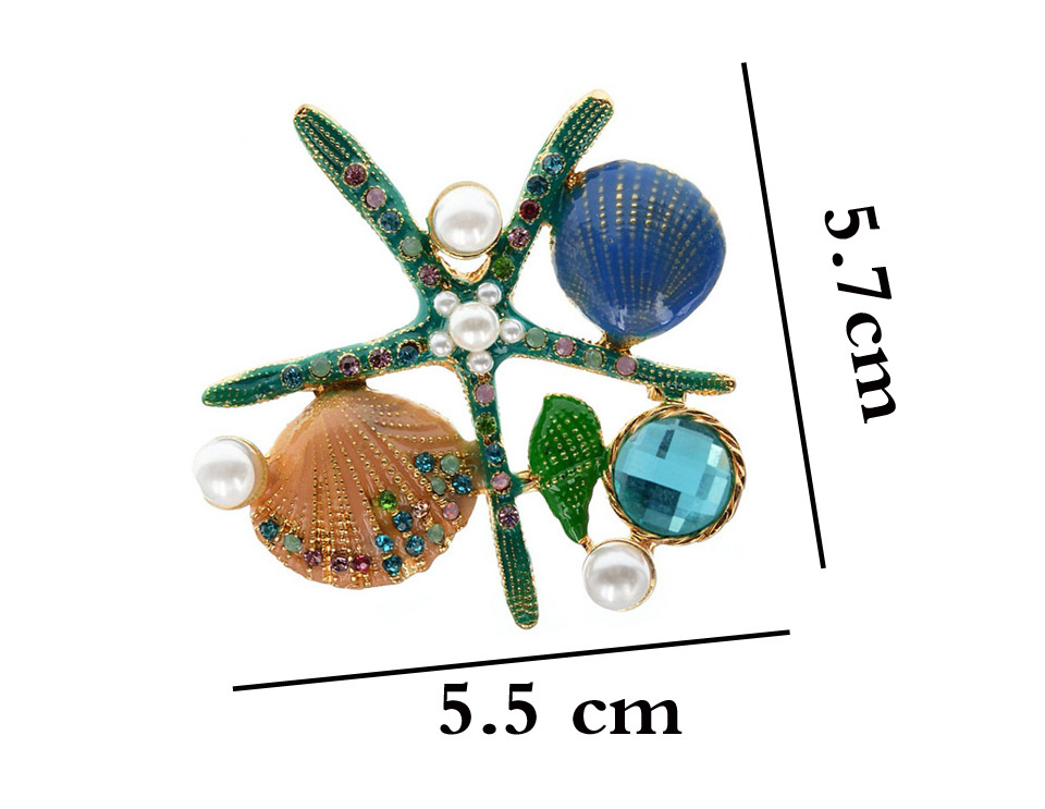 Brooches Classification Business Occasion Korean Style Pin Starfish Shell Alloy Plating Inlay Rhinestones Pearl Unisex Brooches