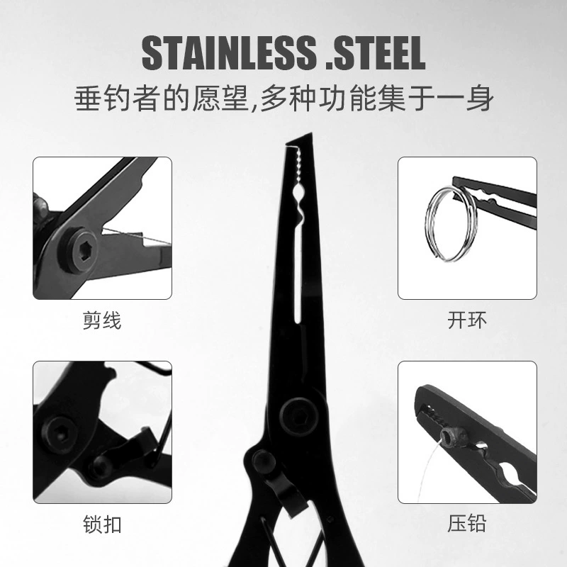Новый уличный многофункциональный прямой рот волосы черный рыболовный инструмент открывающий кольцо управляемый рыбий нержавеющая сталь дорожной задачи зажим для рыбалки портативный
