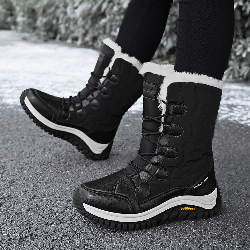 Nuevos zapatos de algodón del noreste de invierno más vello grueso botas de nieve de alto perfil para mujeres anti-deslizante al aire libre botas grandes para mujeres
