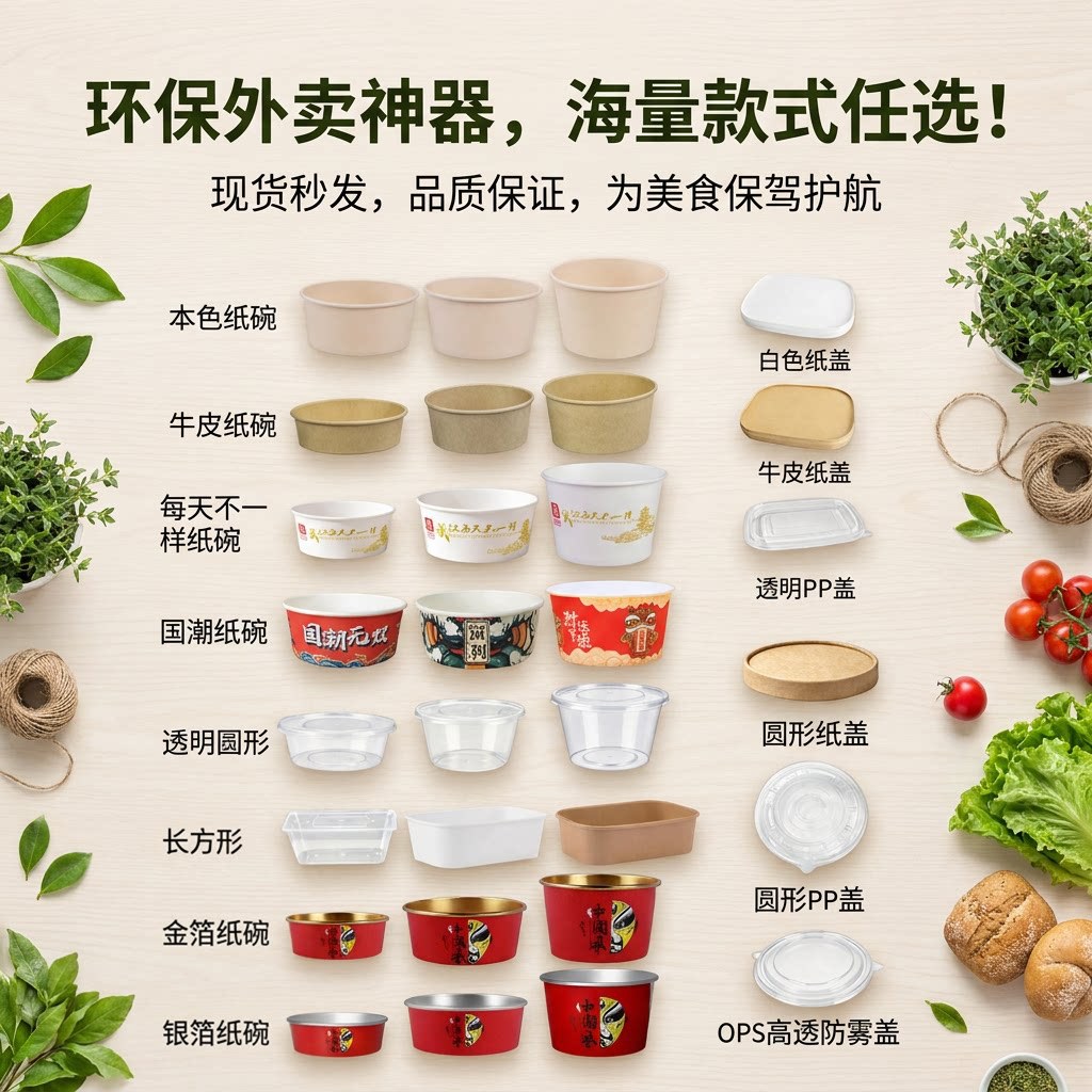 一次性纸碗热干面碗牛肉面碗汤面碗透明餐盒可微波外卖打包盒