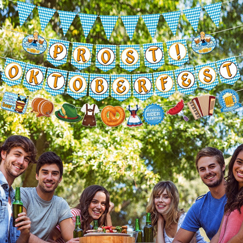 Fabricantes al por mayor de decoraciones de fiesta de fiesta tirando banderas colgantes de decoración de fondo alemana de Oktoberfest