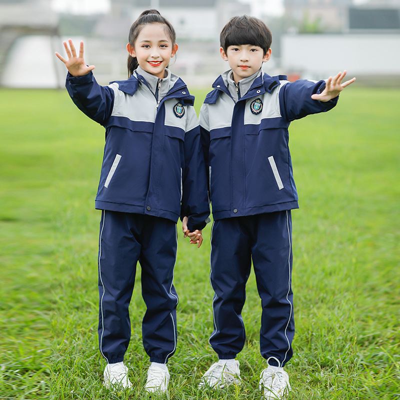 Set of Three-in-One Warm Windproof Jacket for Primary School Students, Children's Sports Uniform, Kindergarten Outfit, Spring, Autumn, and Winter Clothing
