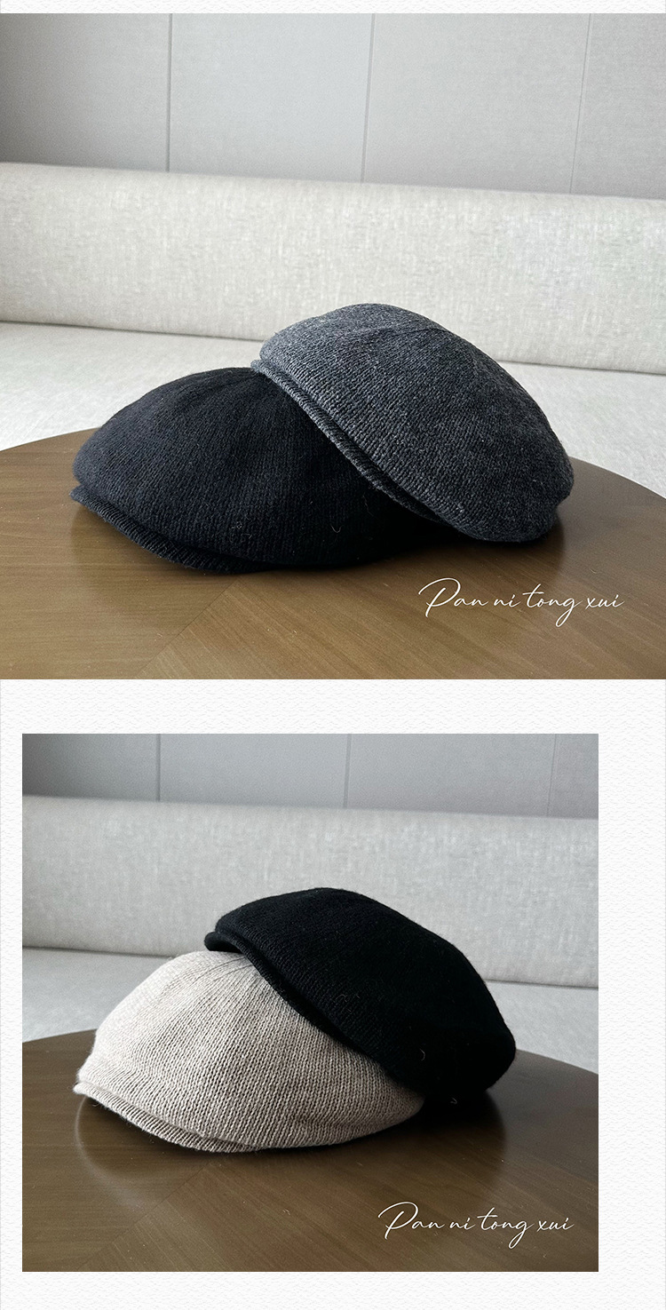 Unisex Solid Knit Beret For Autumn And Winter Retro Style Hat_voghion.com