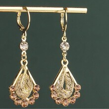 金丝网状咖色水晶水滴耳扣耳环女轻奢高级感时尚大气耳坠气质耳饰