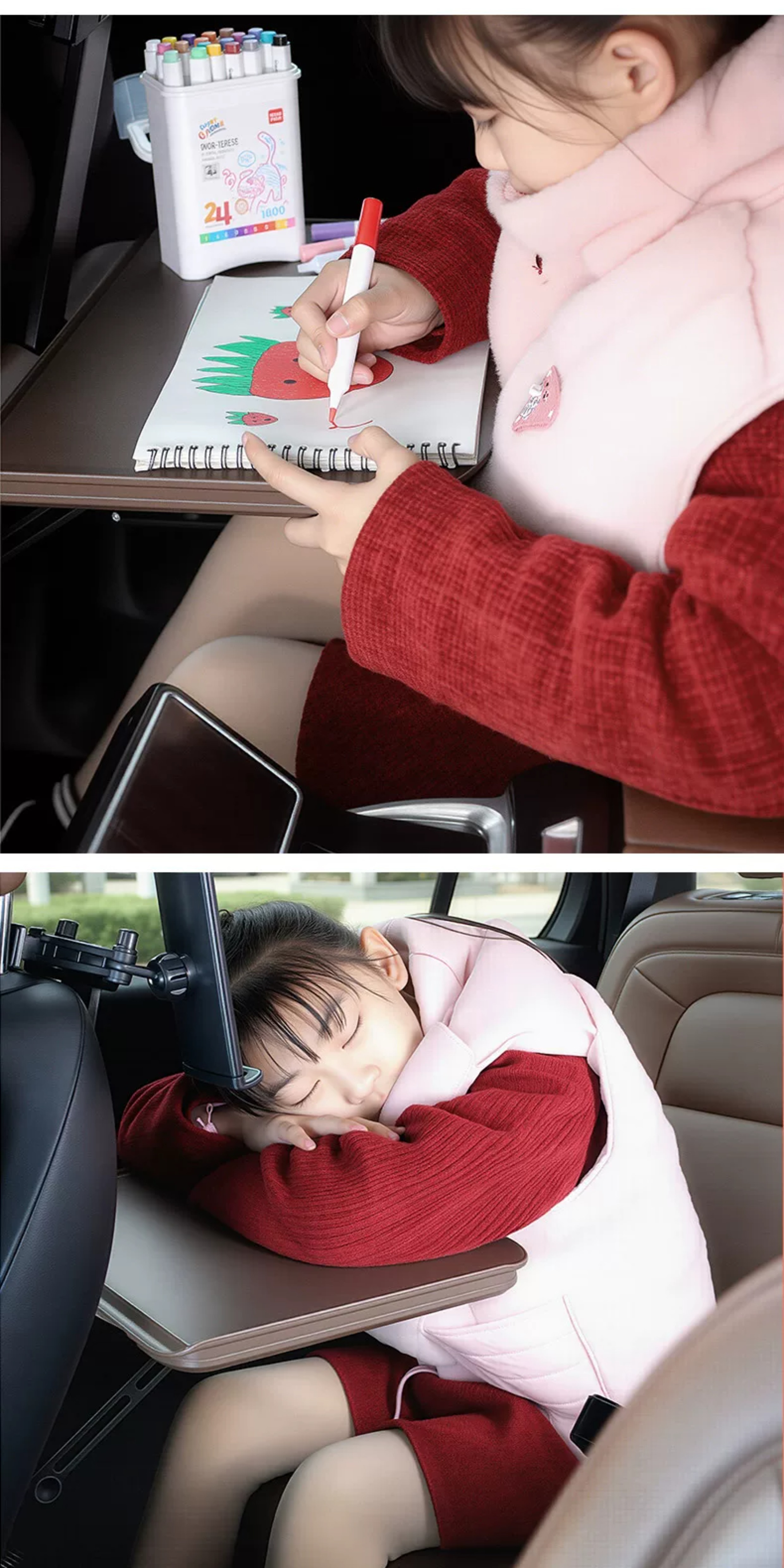 Children's car-mounted small table for rear seats, foldable car desk for studying and doing homework, in-car dining table