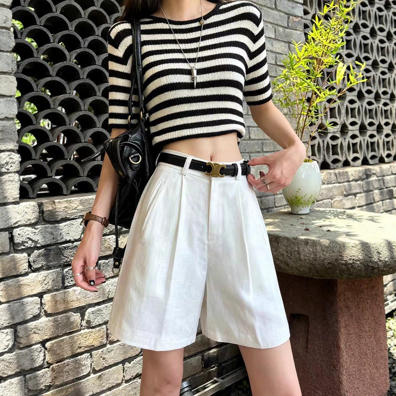 Old Money Style Casual Shorts for Women, Summer Thin Version, Loose Fit, Cool and Slimming A-Line Lazy Wide-Leg Five-Point Shorts