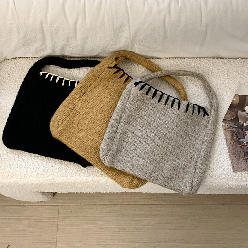 Nuevo bolso de tejido de otoño y invierno atmósfera sensación de bolsa de cesta de verduras bolso de tejido a mano bolso de lana de moda bolso de hombro